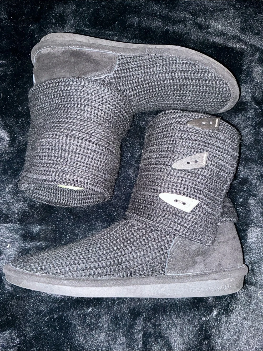 BearPaw Black Knit Button Ankle Booties